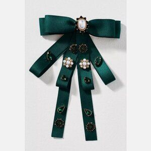 NWT Anthropologie Embellished Bow Barrette Green